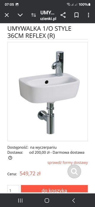 Umywalka łazienkowa Koło Stan Nowa