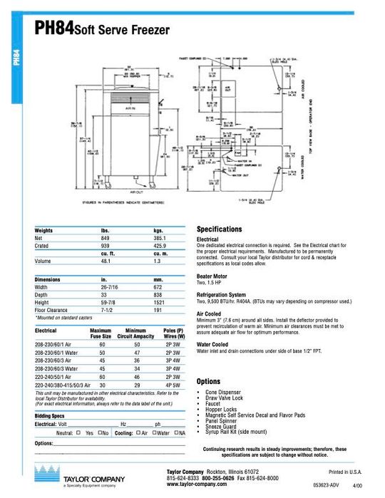 Maszyna do lodów Taylor PH84 - 2 smaki + mix , chłodzona powietrzem