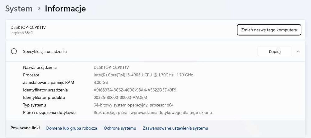 Dell Inspirion 3542 i3-4005U 240GB SSD/4GB RAM / Wind 11