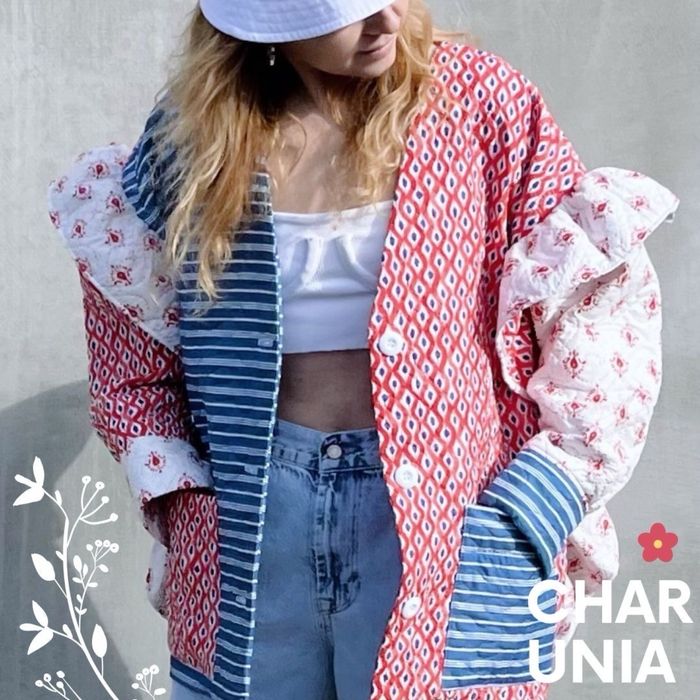 Дизайнерський жакет фуфайка кімоно сорочка рюш стьобаний печворк zara