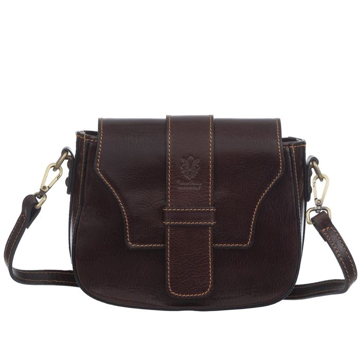 VERA PELLE torebka damska skórzana listonoszka vintage V649 c.brązowa