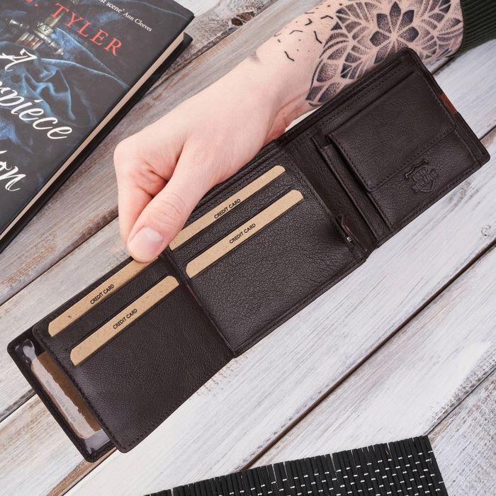 portfel męski skórzany elegancki mały klasyczny brązowy