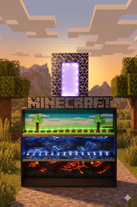 Поличка стенд з підсвіткою та ефектами для фігурок Minecraft Kinder Joy Майнкрафт