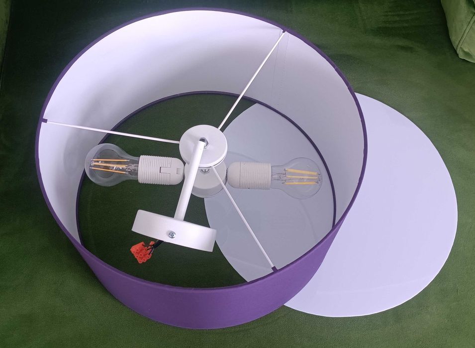 Lampa sufitowa fioletowa, 40 cm średnicy, 2 żarówki, blenda