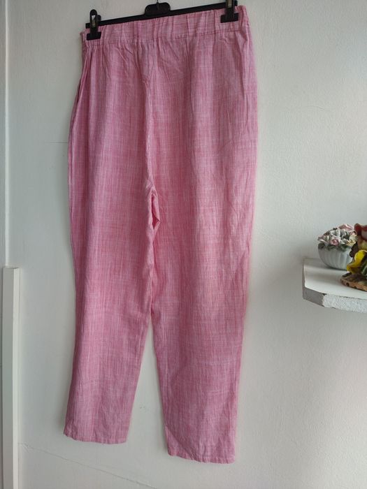 Calças de Cintura Alta Algodão às Riscas Vermelho e Branco - Emery Rose - Tamanho L