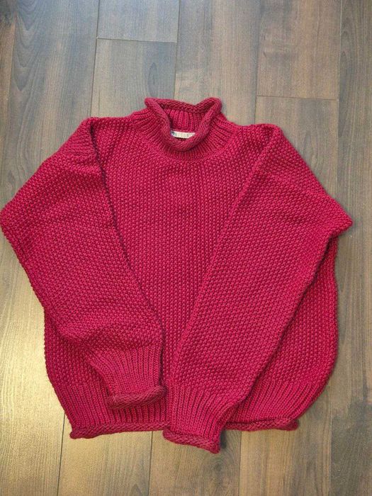 Теплий в'язаний светр DRESSA, оверсайз, висока горловина, колір малина