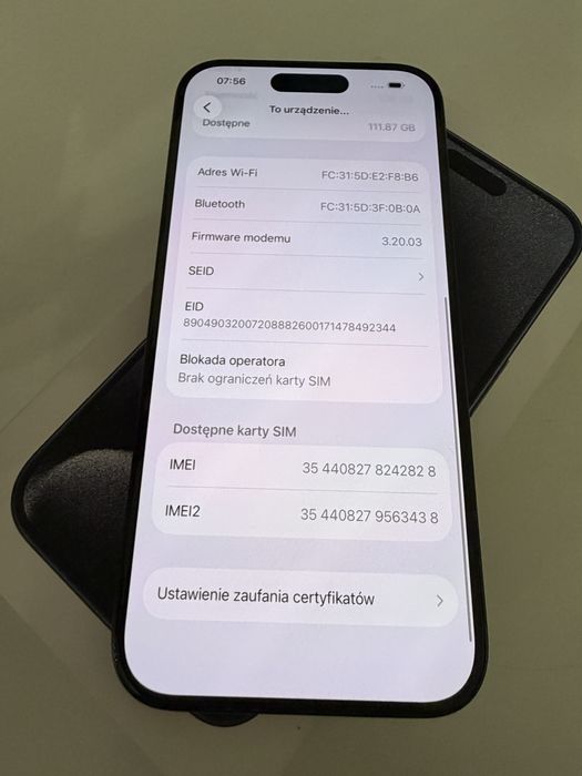 iPhone 15 Pro 128gb Blue Titanium Bateria 91% od nowości