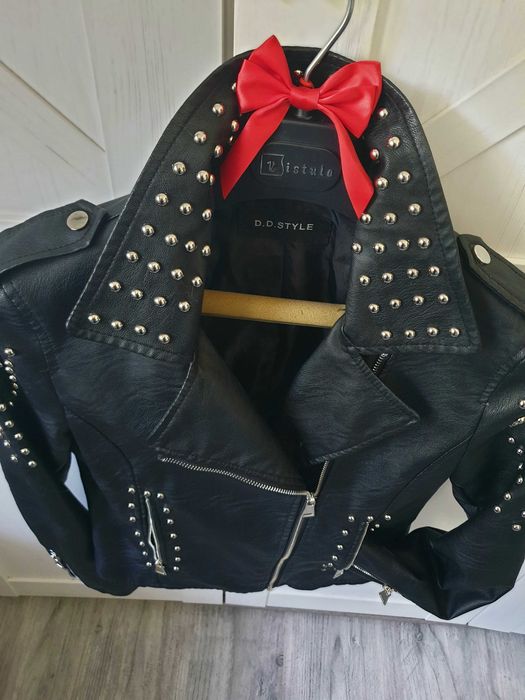 Ramoneska Nowa Black avant garde zip leather jacket rock nity ćwieki D.D. Style 36 38 S M