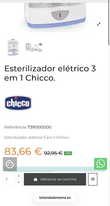 Esterilizador a vapor eletrico chicco 3 em 1 com dimensao ajustavel - novo custa 90€ !!!