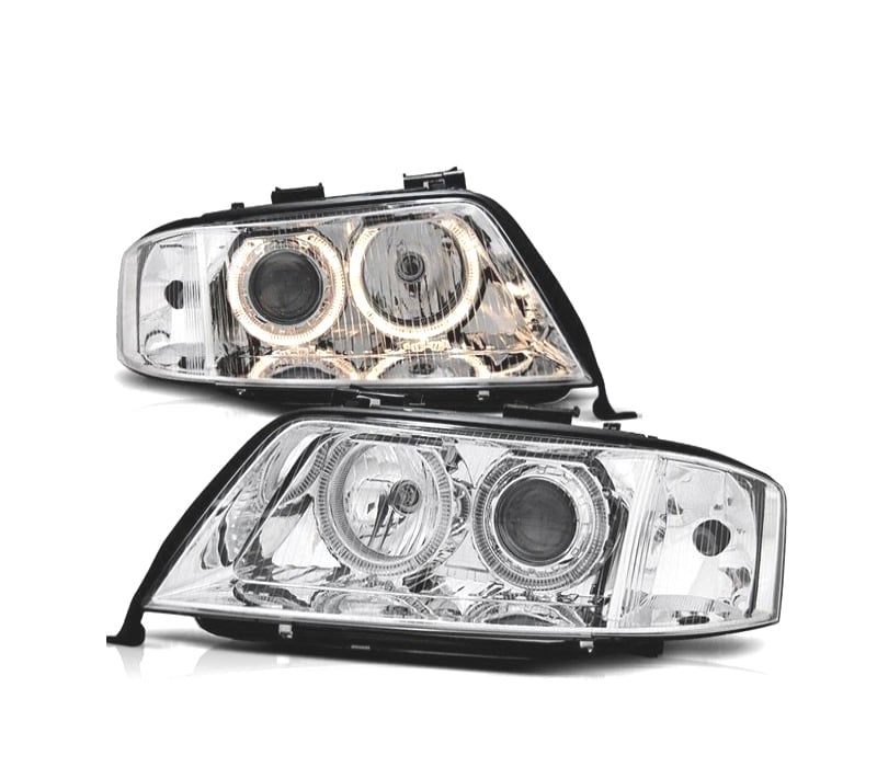 FARÓIS AUDI A6 4B 97-01 ANGEL EYES FUNDO CROMADO