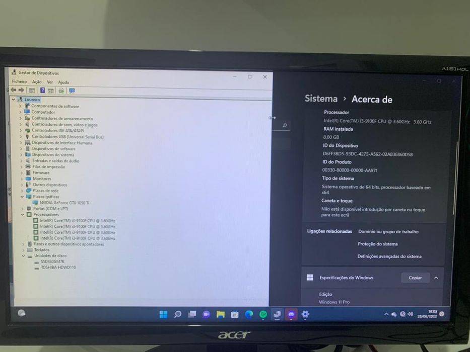 PC Gaming (I3 / GTX 1050ti / 8GB / SSD 480GB)