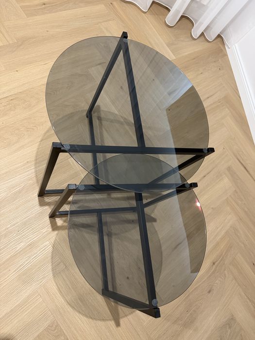 Stolik kawowy - podwójny, czarny, szkło hartowane