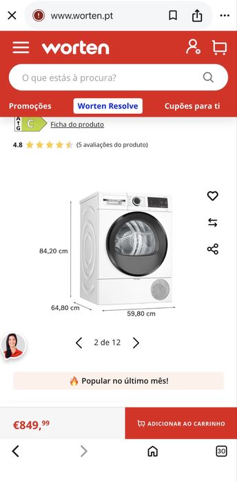 Máquina de Secar Roupa Bosch Serie 6 -  WQG233D0ES 8Kg Classe A