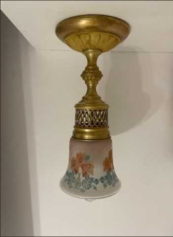 Żyrandol przedwojenny mosiężny zwis z kloszem gratis !!