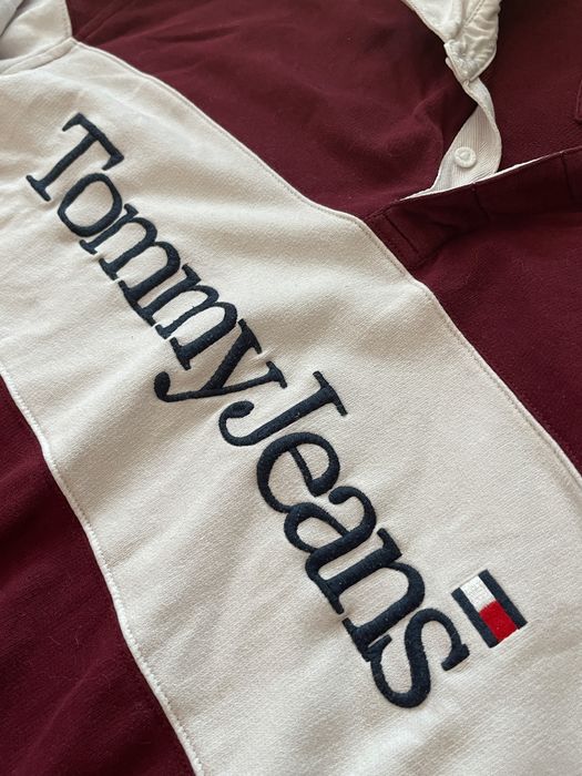 бордовый лонгслив поло кофта tommy jeans