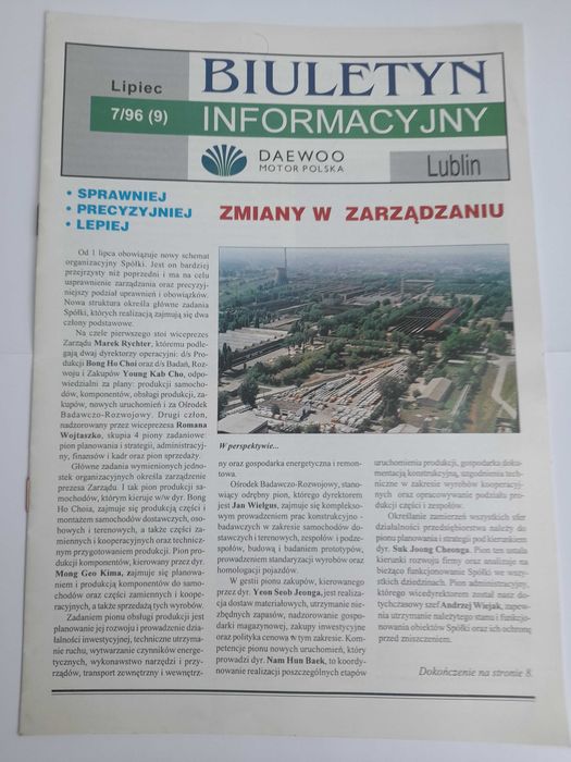 DAEWOO Motor Polska Lublin biuletyn informacyjny rok 1996