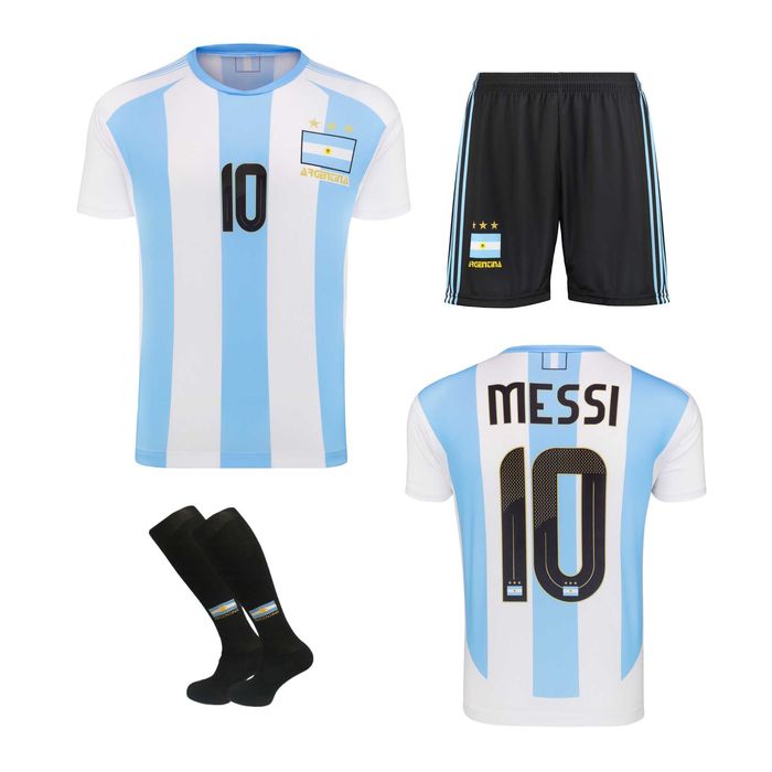Strój / komplet piłkarski MESSI ARGENTYNA + getry rozm. 128
