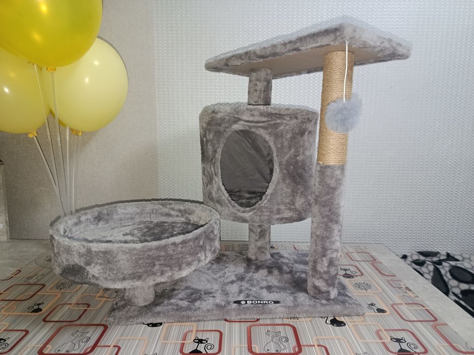 Когтеточка домик деревянный 61 см Bonro серый