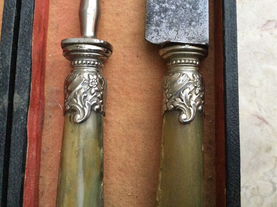 Trinchates talheres Nobres acabamentos Prata Séc XIX 32,5 cm