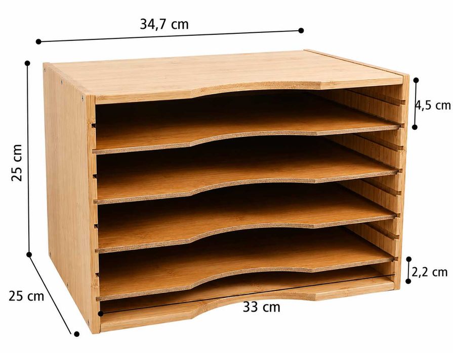 Organizer na dokumenty Purbambo bambusowy 34,7 × 25 × 25 cm z 4 regulowanymi półkami