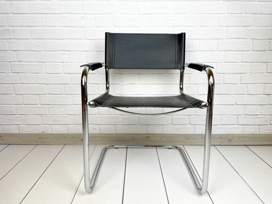 Fotel Mart Stam S34, skóra naturalna i chrom (mid century bauhaus prl)