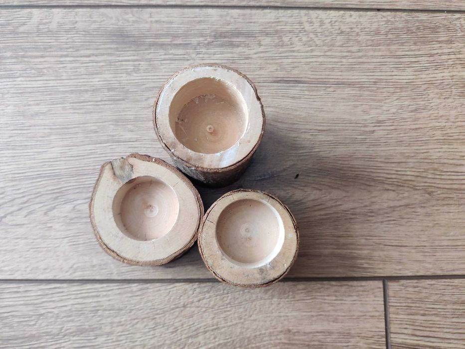 3 drewniane świeczniki tealight drewno pień