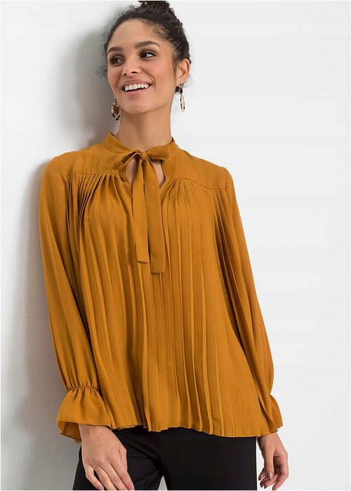 B.P.C miodowa bluzka plisowana z krawatką ^34