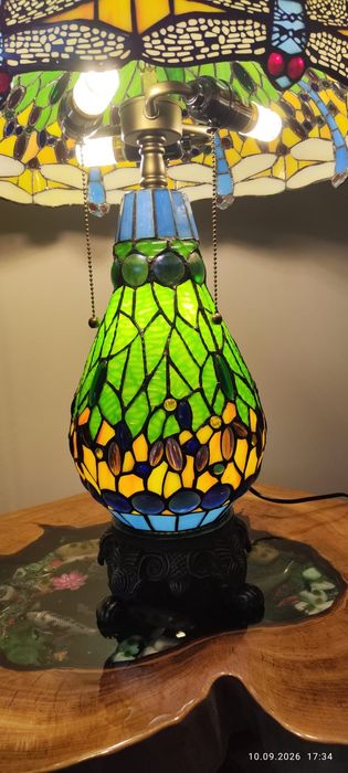 Duża Lampa witrażowa ważka zielona