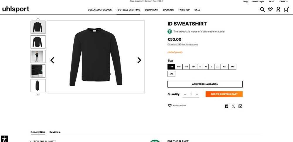 Uhlsport Sweatshirt unissexo criança Tam 12 anos