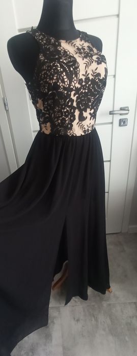 Piękna suknia Chiara czarna z beżem