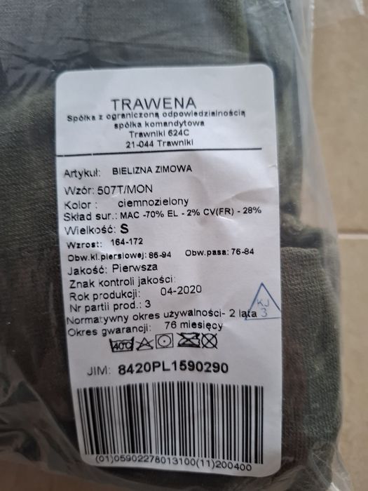 Bielizna zimowa długa WP MON roz S.