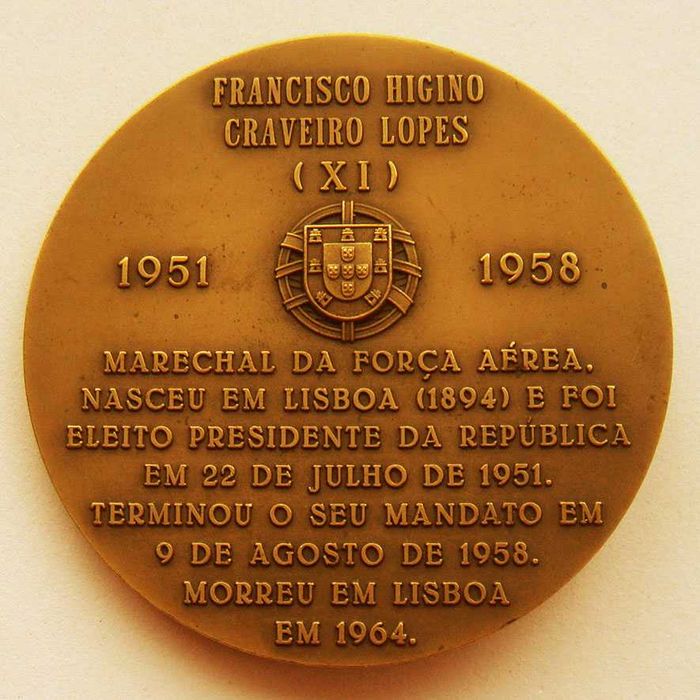 Medalha Bronze Marechal Craveiro Lopes Presidente da Republica