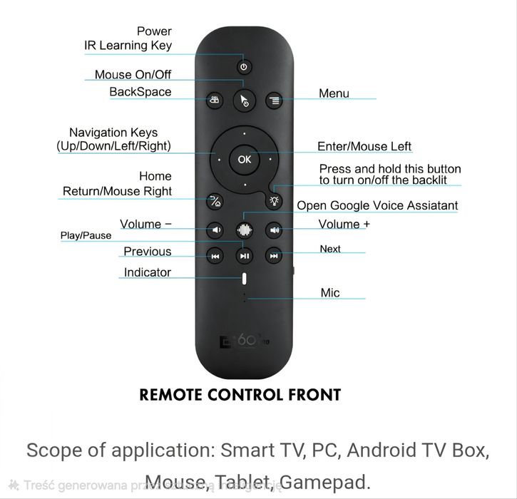 Pilot zdalnego sterowania G60S Pro BT 2.4G klawiatura touch led