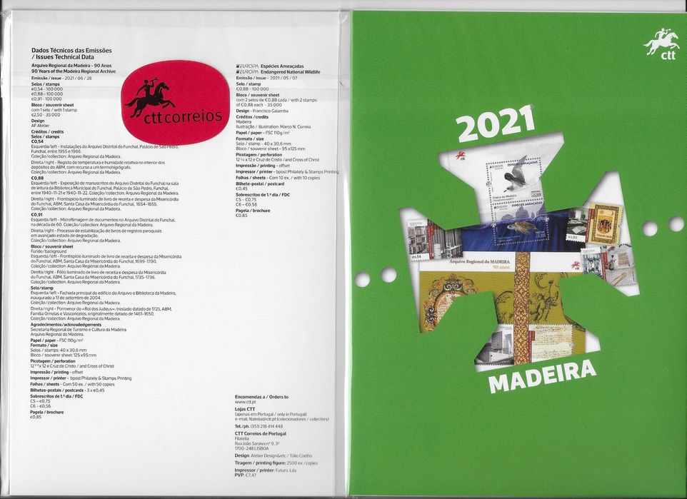 Carteira anual CTT Selos e bloco numerado MADEIRA 2021 - NOVA