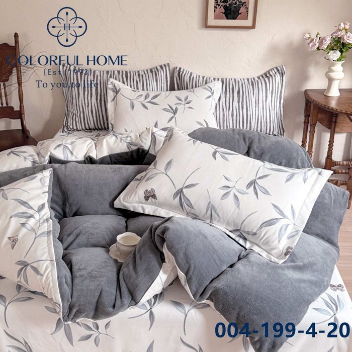 Постільний комплект 4 сезони "COLORFUL HOME""Фланель-Велюр" Євро розмір.
