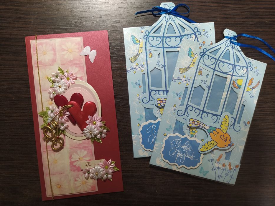 Открытка поздравительная ручная работа Влюблённые сердца