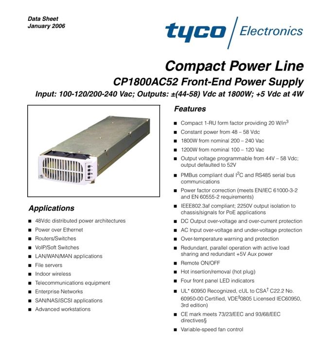 Zasilacz regulowany TYCO 1800W 44-53V