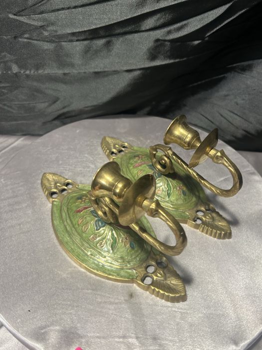 Zestaw świeczników wiszących – mosiądz emaliowany – dekoracja ścienna