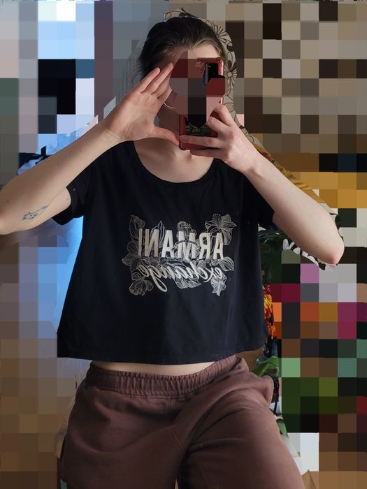 Crop top bluzka tshirt Armani czarny