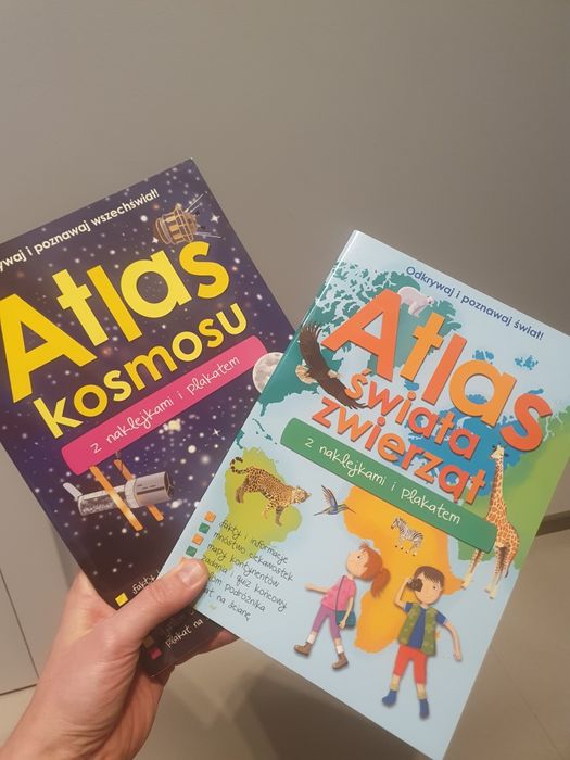 Książki zestaw atlas kosmosu i zwierząt świata
