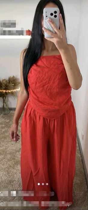 Komplet z modalu czerwony spodnie palazzo top Zara r. S M nowy
