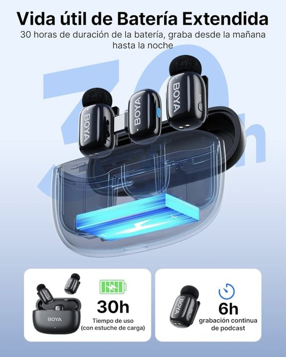 BOYA Mini microfone sem fios (2TX+1RX) conector USB-C