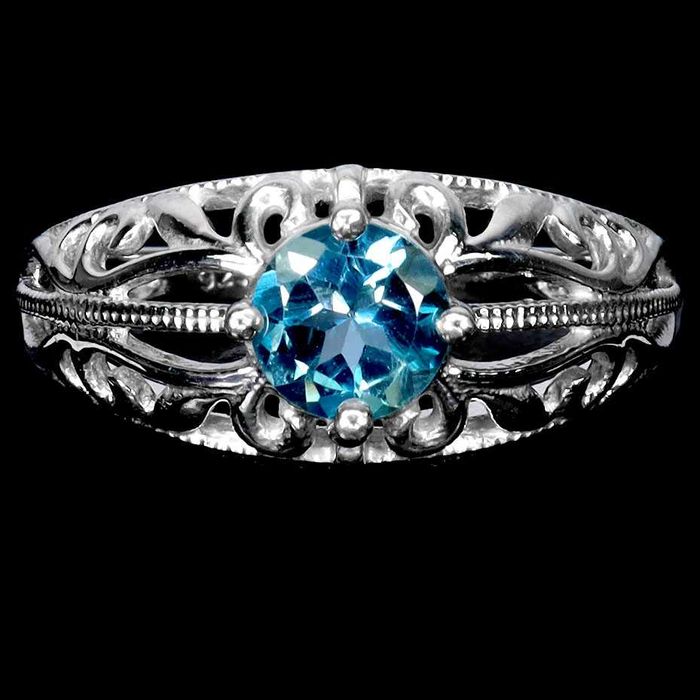 Кольцо из серебра 925 пробы с лондон блю топазом 6 мм, размер 18