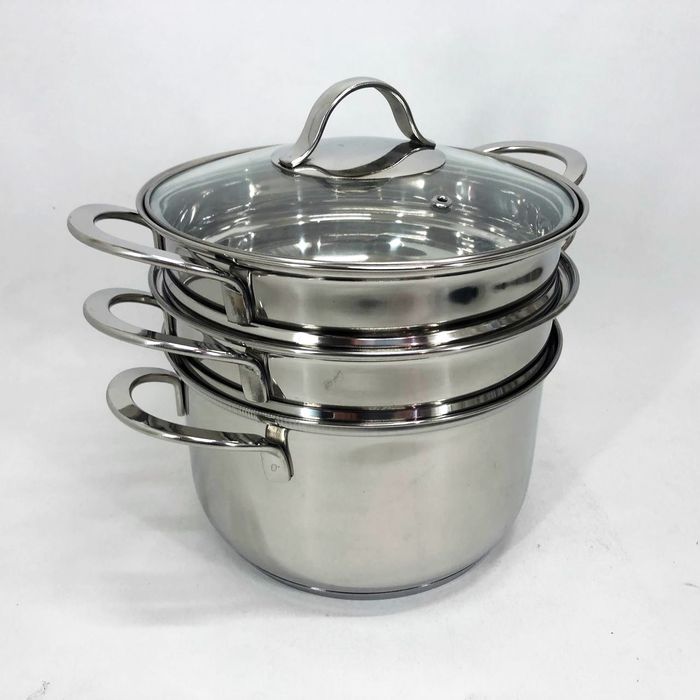 Каструля-пароварка LB-1857CB з нерж. сталі зі скляною кришкоюі