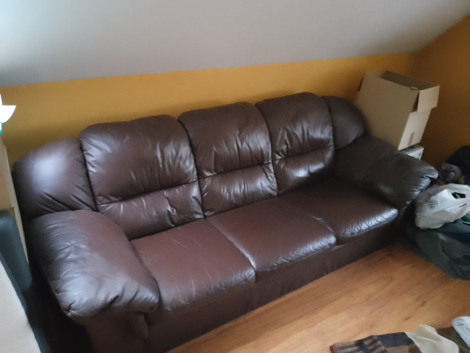Kanapa SKÓRA NATURALNA Brąz, stan bardzo dobry