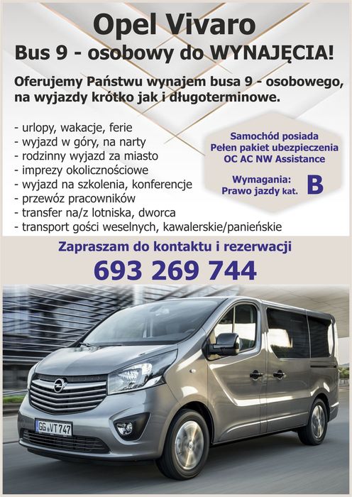 Wynajem Busa 9-osobowego Transport Gości Weselnych