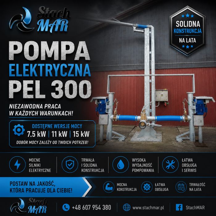 pompa elektryczna model PEL 300 Wydajność: 10000 l w 2 minuty