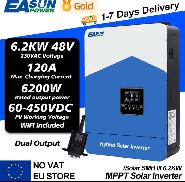 Inwerter hybrydowy 48V 6,2kW Easun najnowszy model kolorowy wyświetlac