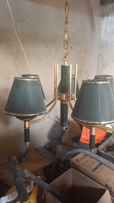Candeeiro vintage clássico verde e dourado – 5 braços