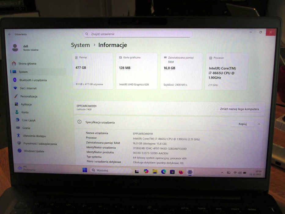 Dell Latitude 7400 14" touch i7 16GB 512GB SSD notebook (78)